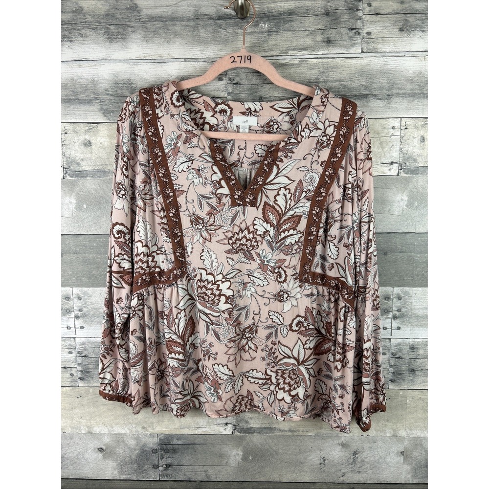 J.Jill Women's Petite Medium Long Sleeve Floral Blouse